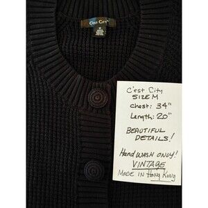 Summer Coastal Vintage Black Knit Sweater Covered Buttons. VGC
